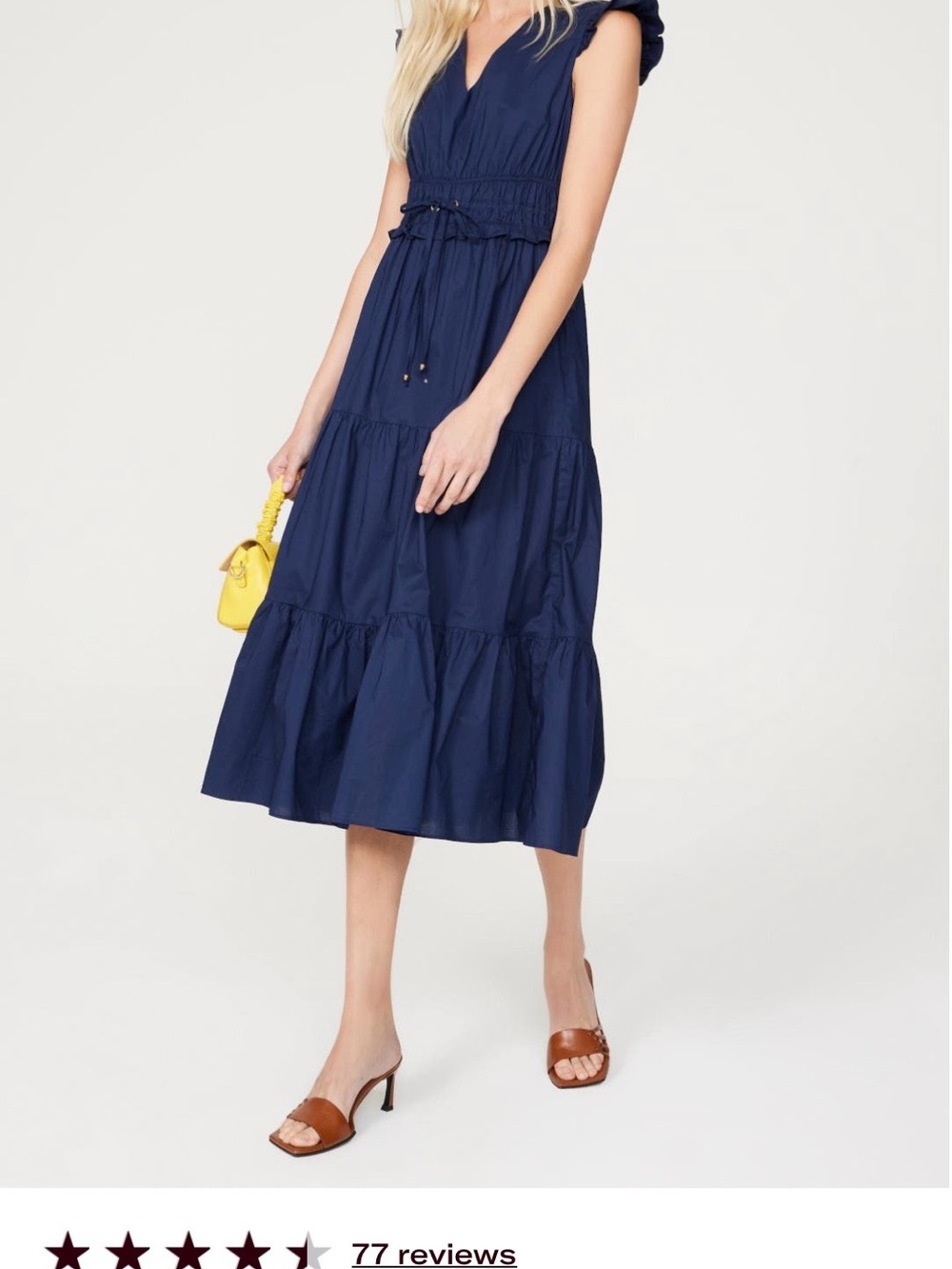 Tiered V-Neck Midi Dress in Navy